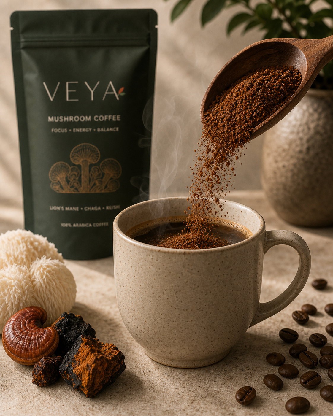 Veya Mushroom Coffee one scoop preparation detail